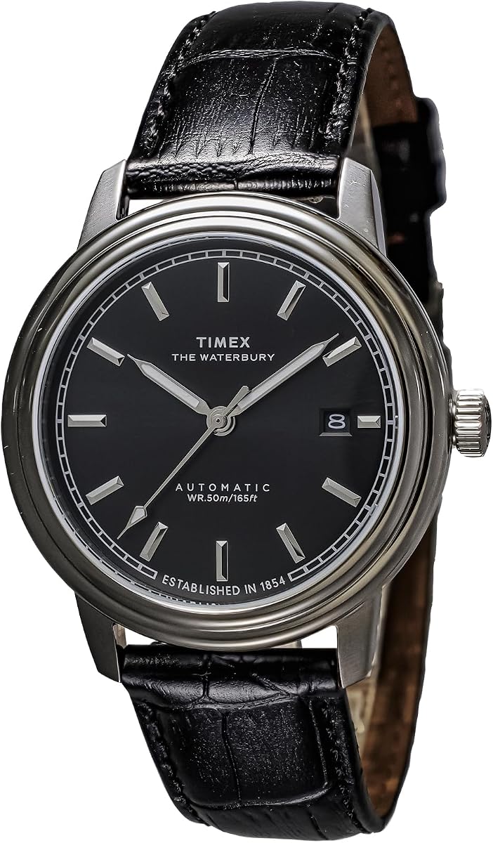 TIMEX TW2Y23000 Men's Watch, Timex, Waterbury, Automatic Winding, Water Resistant to 5 ATM, Mineral Glass, Black Dial, Stainless Steel, Black