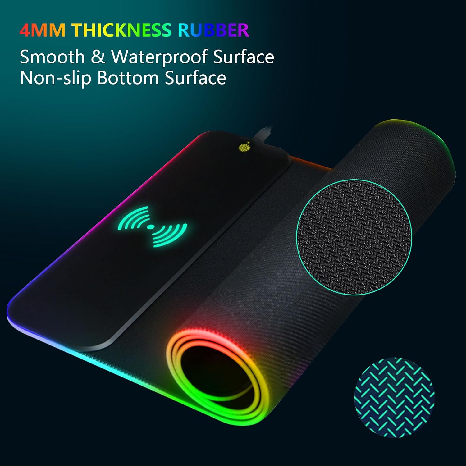 JYMEGOVR Large RGB Gaming Mouse Pad, 15W Wireless Charging Keyboard Mat for Home & Office, 14 Light Modes Extra Large Mousepad, Computer Mat for Desk (No Magnetic, 800 x 300 x 4mm) image 5