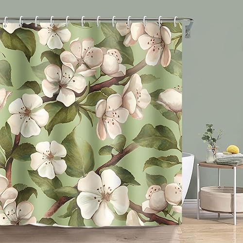 Vista 25 de Yeele Cortina de ducha de paisaje natural, árboles verdes, bosque, cortinas de baño, primavera, amanecer, selva, paisaje, impermeable, decoración