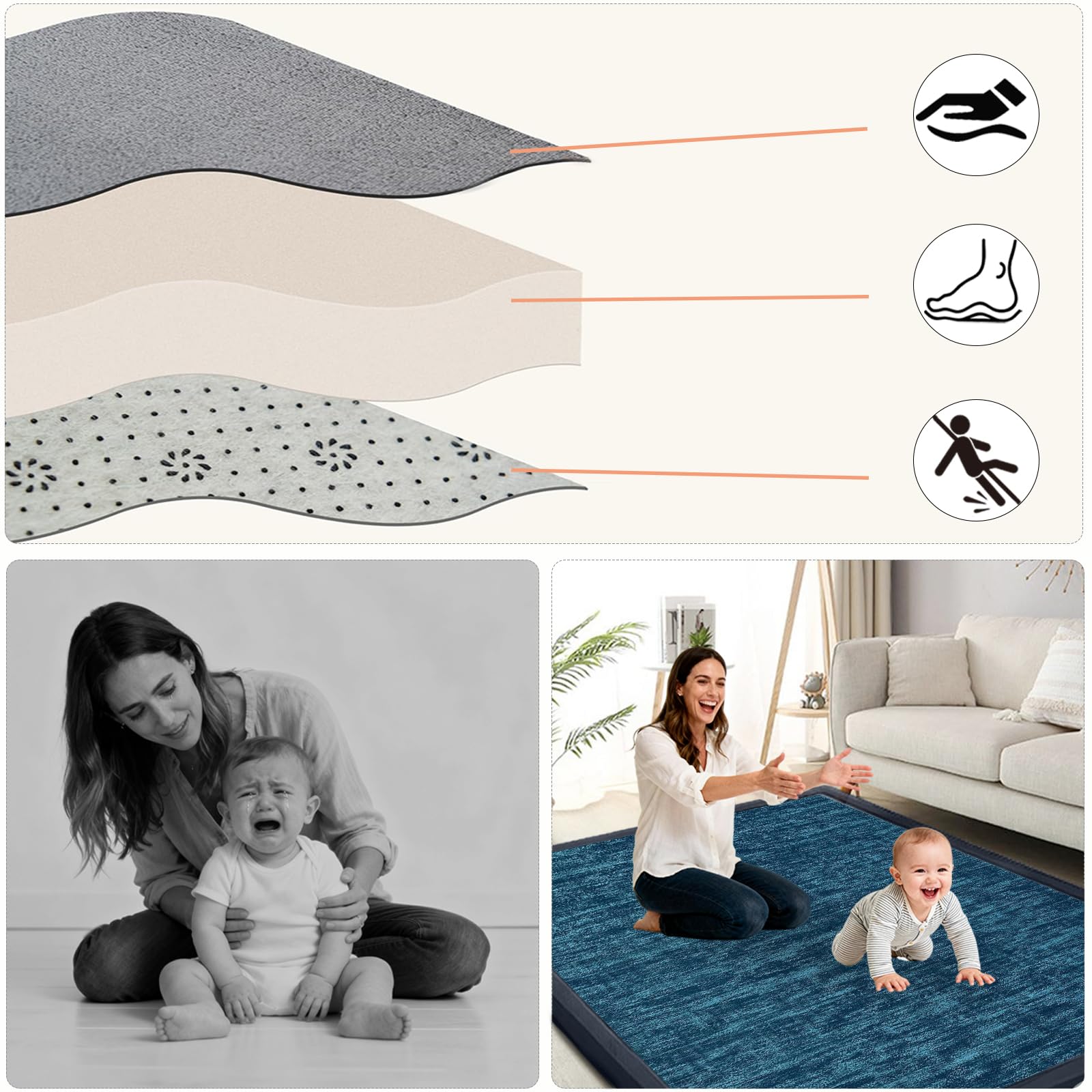 Tappeto Gioco Bambini Acolchado 2 cm Extra Spesso, Antiscivolo, Ideale per Pavimenti e Box Neonato, Palestra Neonati, Tappeto Tummy Time Neonati Blu 140 x 220cm