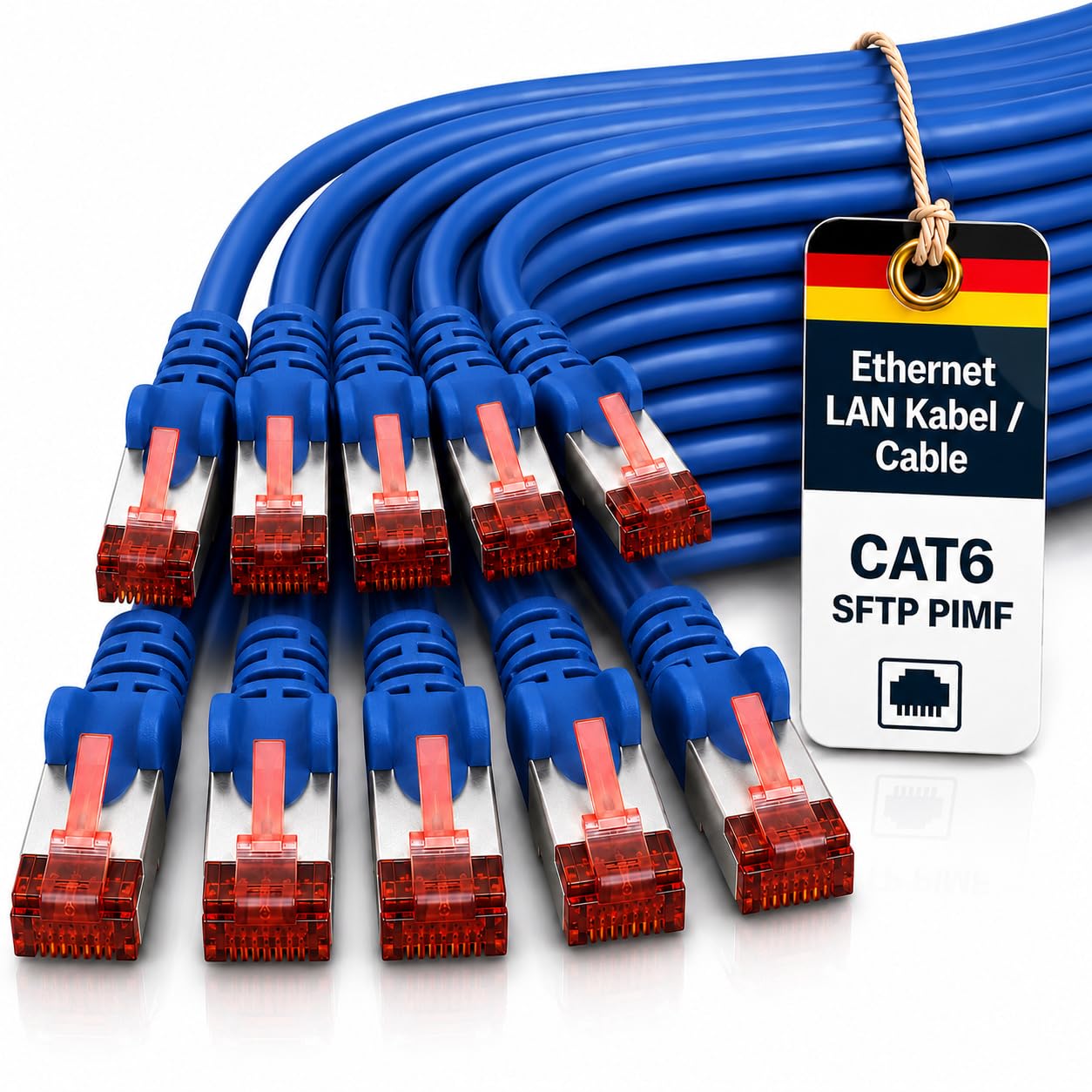 1aTTack.de 10x 10m Cat6 Cat.6 Ethernet-Kabel Cat 6 Netzwerk-Kabel Patch-Kabel RJ45 SFTP - Blau