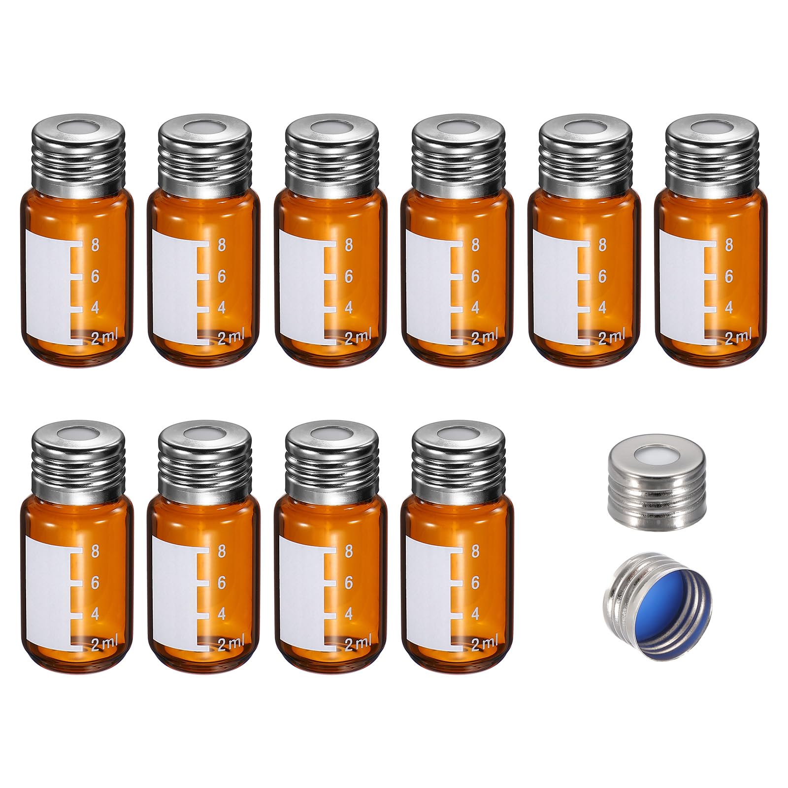 PATIKIL Headspace Flasche 100 Stück 10ml Borosilikatglas Schraubverschluss Präzisionsgewinde Flasche Mit Beschriftungsfeld PTFE Silikon Headspace-GC Headspace-GC/MS Amber