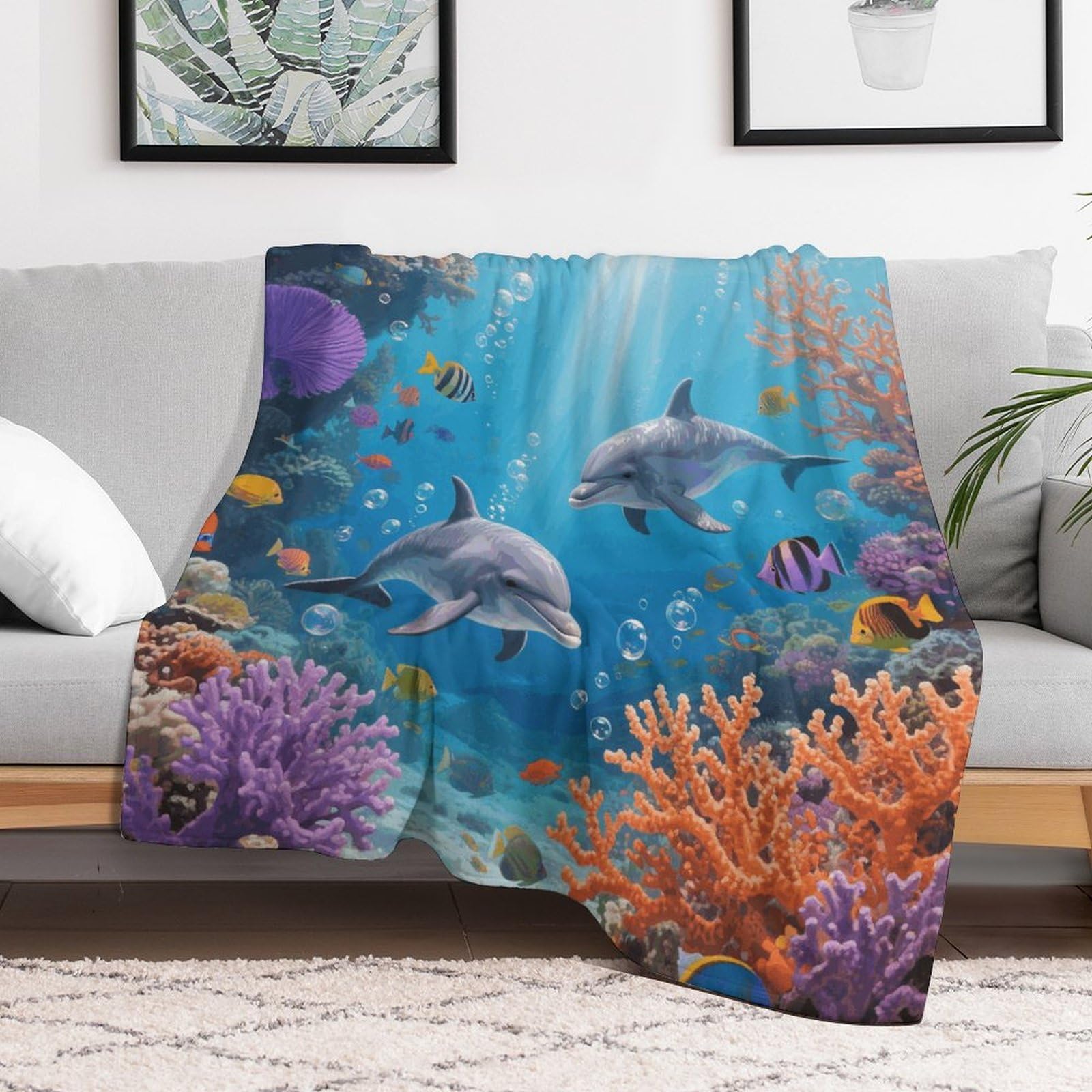 Custom Dolphin Blanket Lightweight Flannel Fleece Throw for Couch Sofa Bed Luxury Soft Cozy Plush Lap Bedtime Blanket for All Seasons Bedroom Home Decor Gifts 30x40