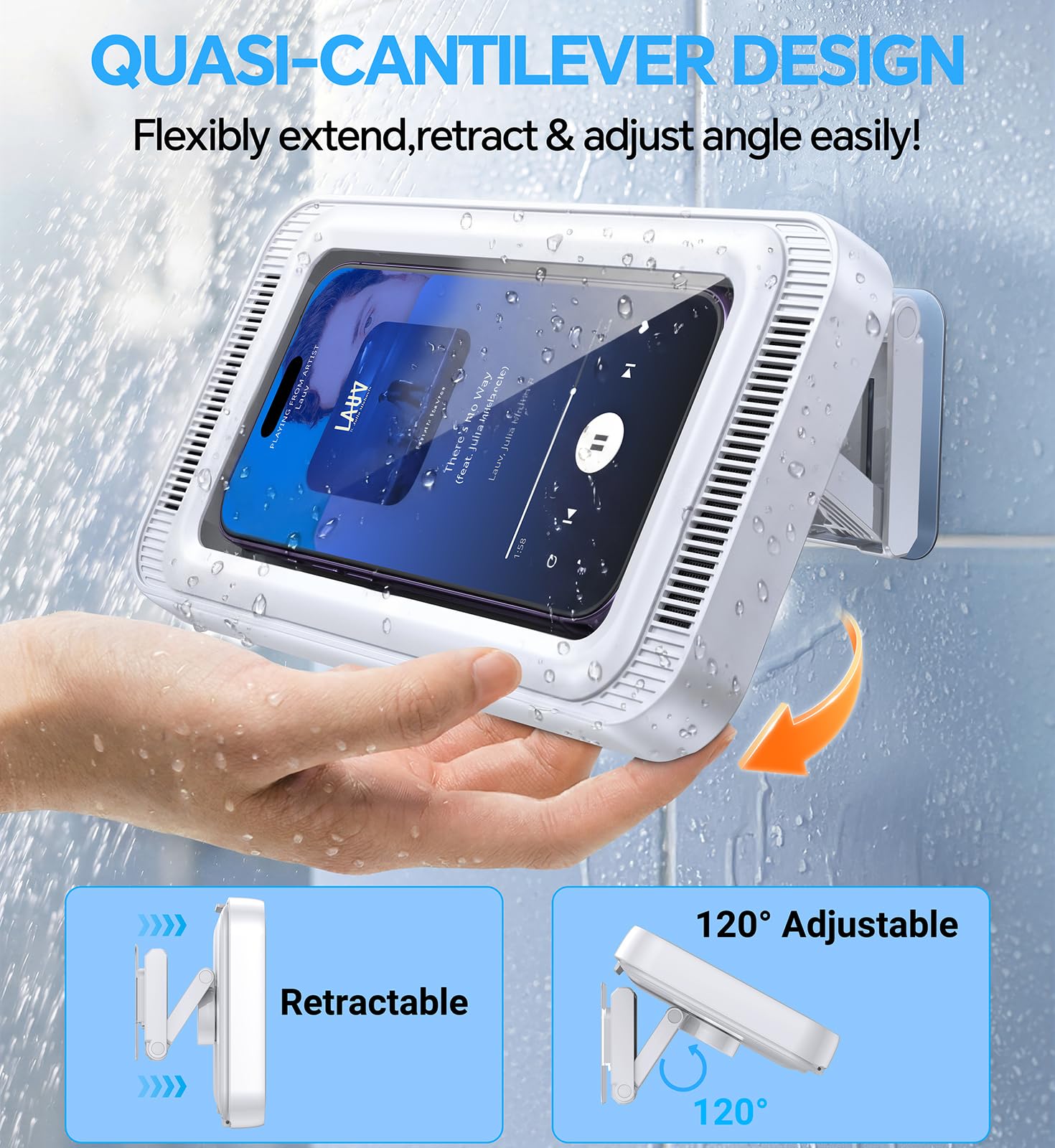 Coolpow Supporto per Telefono da Doccia【Étanche IPX6】Supporto Telefono da Doccia 480° Rotazione, supporto universale per doccia bagno cucina per meno 7" telefono, touch screen ad alta definizione Kit