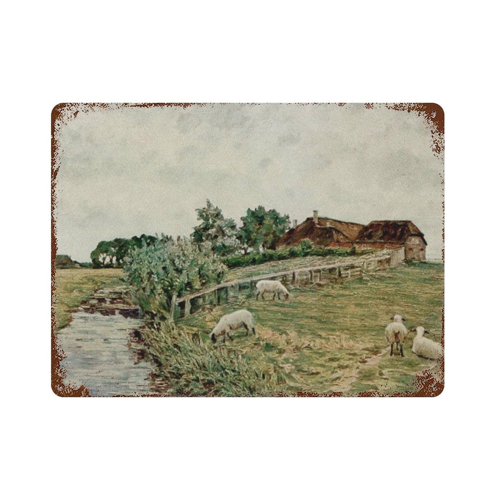 xiaoxiaoshen Vintage Sheep Painting, Country Landscape Farmhouse Wall Decor Art Metal Tin Poster Modern Home Decor Art Home Bar Shop Decorations Vintage Sign 30x40cm