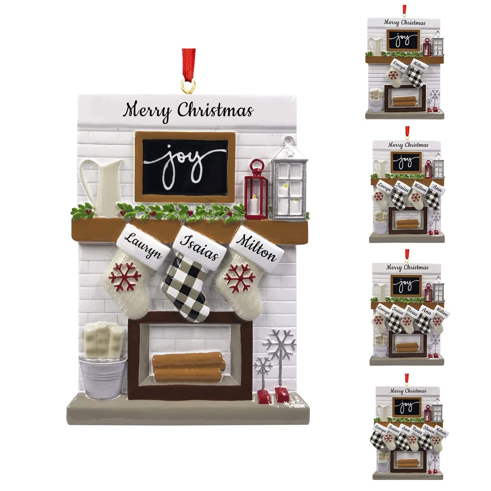 Nombre Personalizado Adornos navideños 2024 Chimenea Manto Familia de 2-6 Nombre Personalizado de los Miembros de la Familia para Decoraciones de árboles de Navidad Adorno de Recuerdo Personalizado