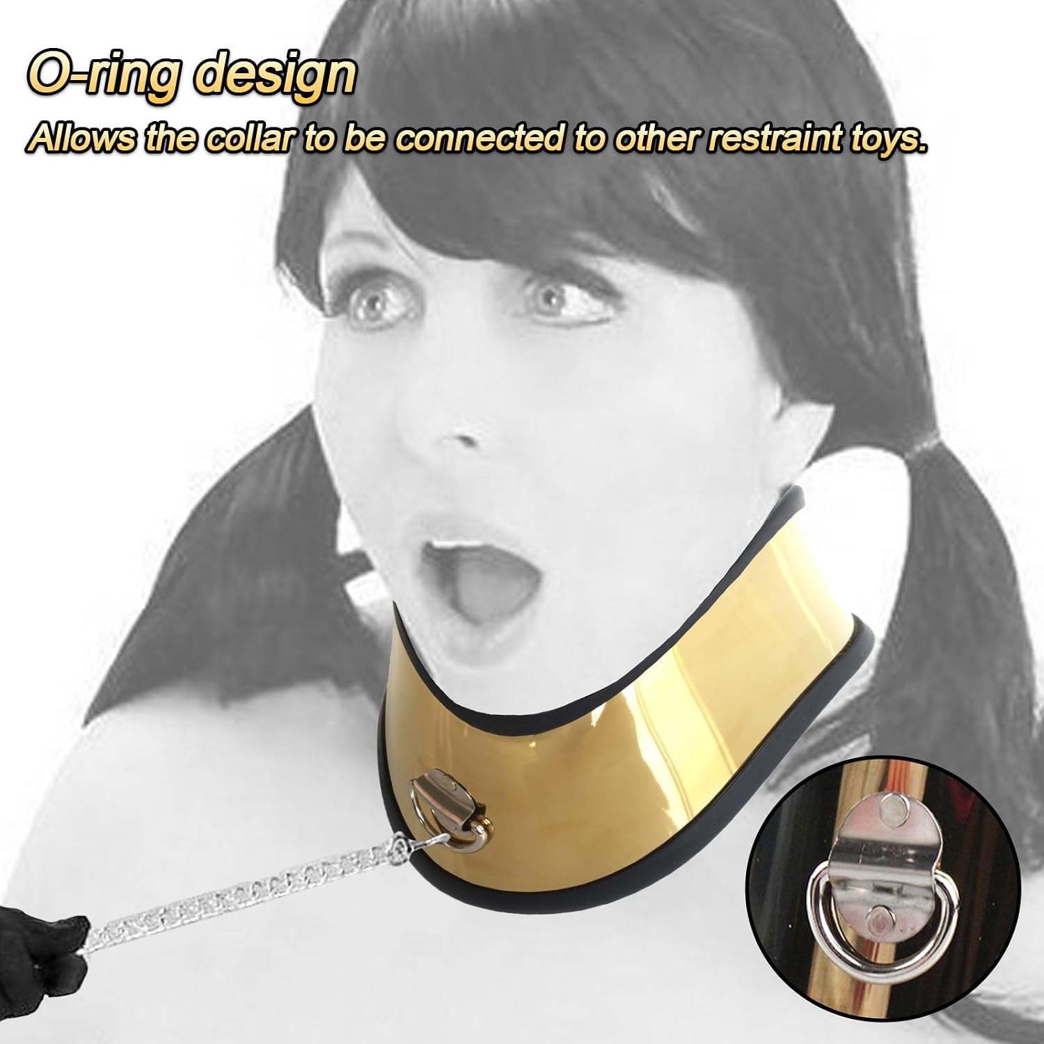 MFMYEE Metal Restraint Slave Collar With Lock, Bondage Neck Choker with O Ring, SM Role Play Bondage Position Sex Toy