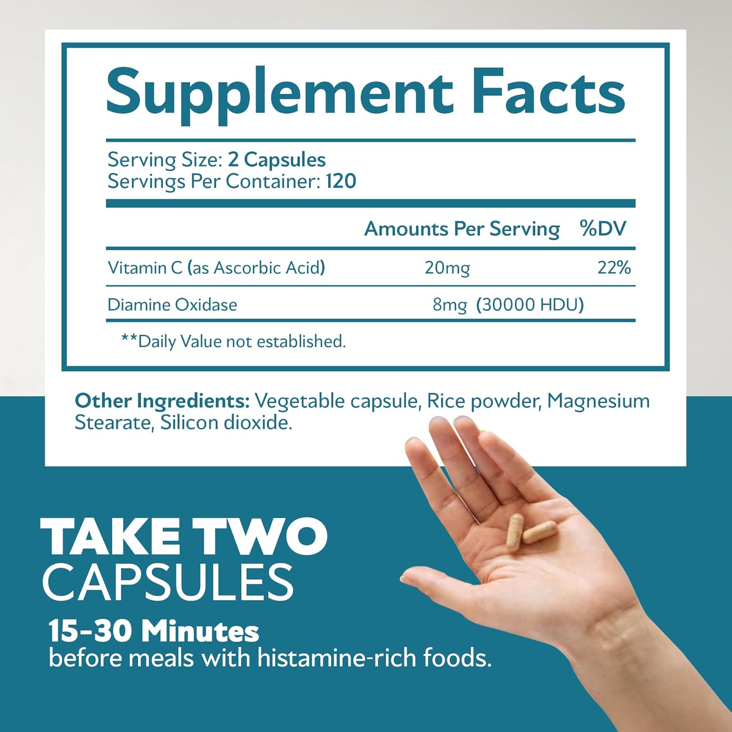 Bravado Labs DAO Supplements Histamine Blocker - Extra Strength 30,000 HDU DAO Enzyme + Diamine Oxidase & Vitamin C for Daily Histamine Metabolism & Immune Support - 120ct
