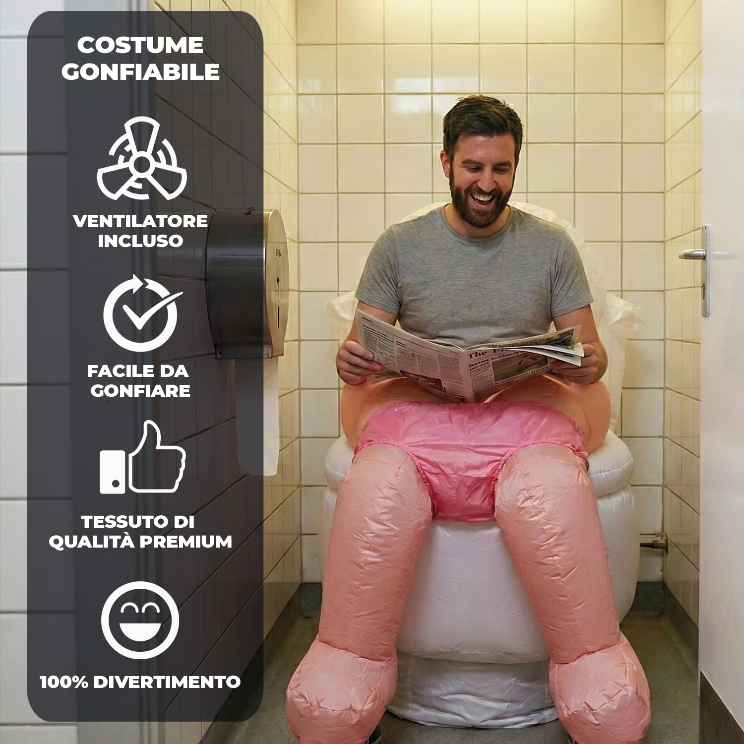 AirSuit® Costume da Toilette Gonfiabile | Costume Gonfiabile Divertente | Dimensione Adulta 160 a 190cm | Poliestere | Confortevole | Resistente | Sistema di gonfiaggio Incluso | OriginalCup®