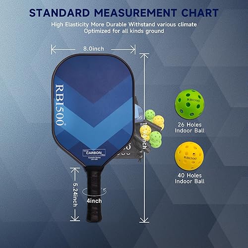 Miniatura 2 de Paletas de pickleball, juego de 2 palas de pickleball de fibra de carbono intermedia, 2 para exteriores + 2 bolas de pepinillo para interiores con