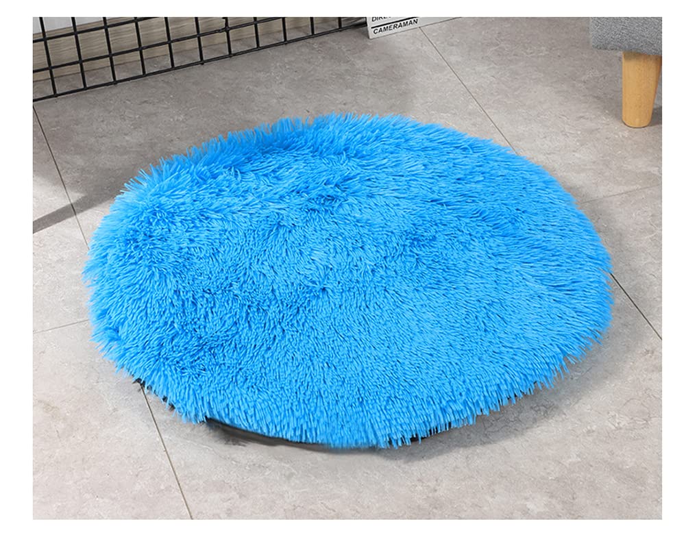 DAIHAN Soft & Warm Dog mats, Kennel mats, Winter Warm Fluffy Pet Blankets litter mats Cat mats Round Plush Mattress Cushion Pad Sleeping Bed Mat for Crate Blue 40cm