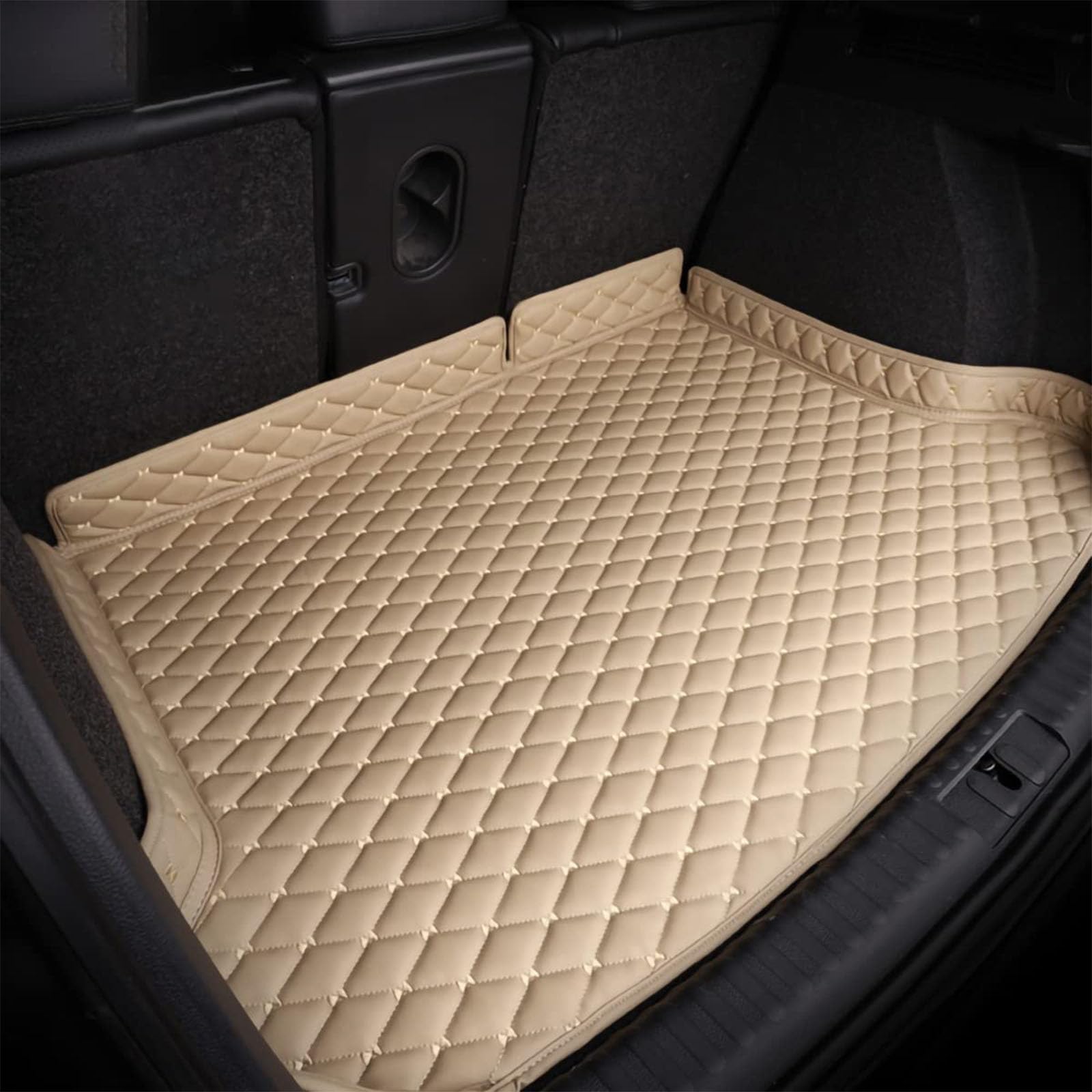 Car Boot Liner Leather Mat for Toyo-ta Land Cruiser lc300 5 2021-2023, Tail Trunk Cargo Tray Waterproof Protector Pad, with Raised Edges Foldable Auto ?Styling Accessories,Beige