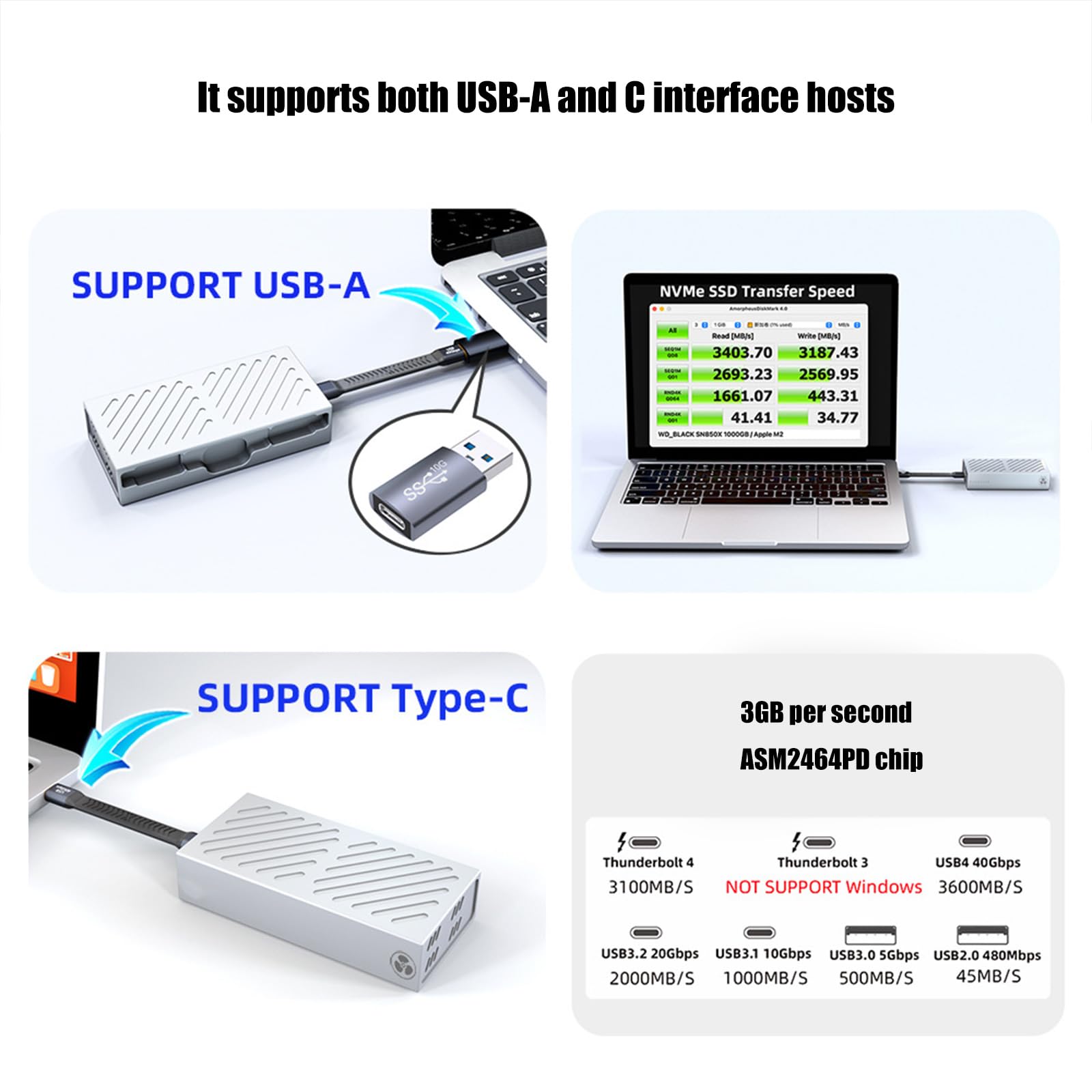 Carcasa de aluminio USB de 40 Gbps para discos duros externos PCIe 2280 M, USB 4, 3.2, 3.1, llave M, carcasa de llave B+M