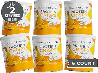 Power Crunch Protein CRISPS, a Potato Style Protein Chip, Cheddar, 10g of protein, 1.05 ounces per serving (Pack of 6)