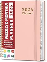 Taja 2026 Pink Planner: Hardcover Weekly Monthly Calendar with Tabs, Spiral Bound A5 (6.3x8.5") for Office Home School