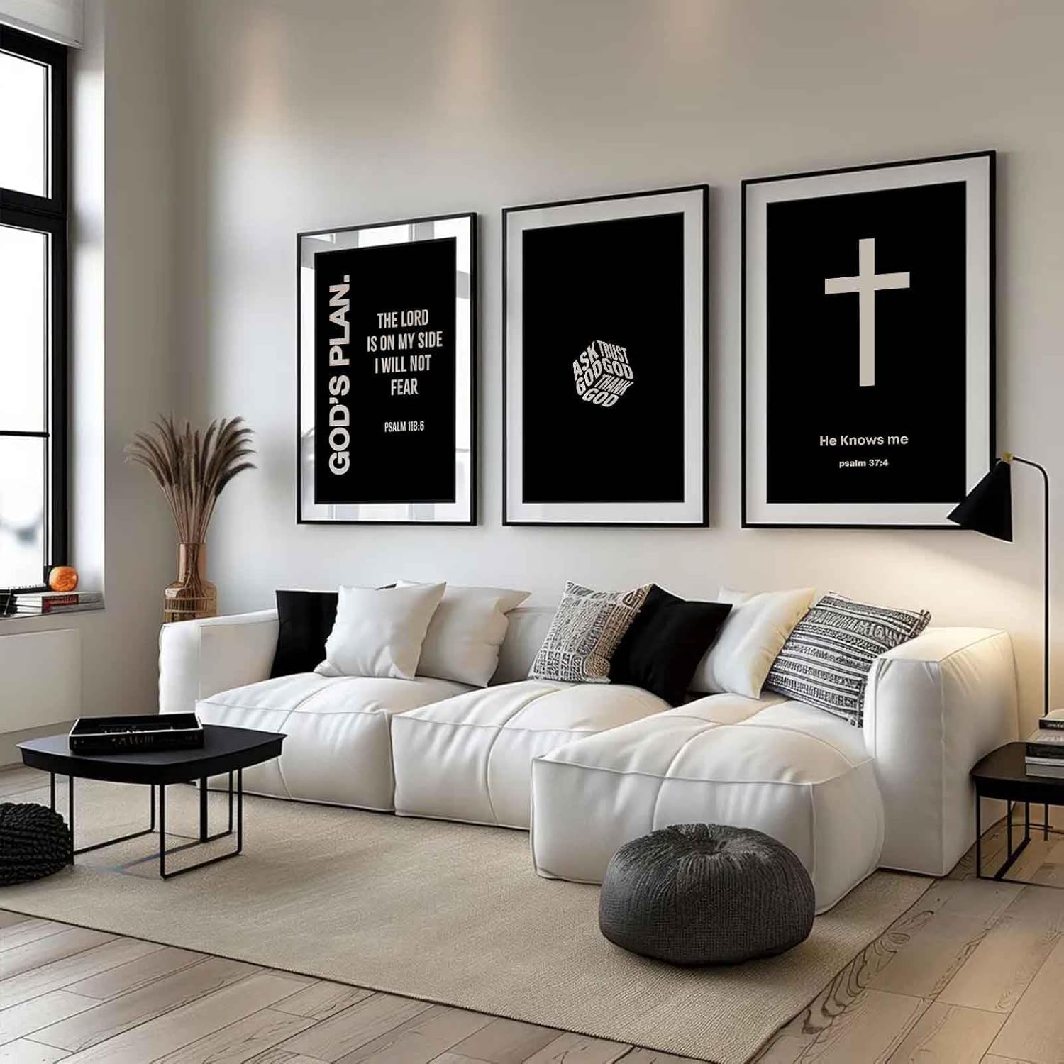 Christian Bible Canvas Wall Art Modern Black White Bible Scripture Painting Decor Picture Faith Inspirational Cross Poster Print for Dining Living Prayer Kitchen Church Bedroom Decoration No framed - Image 3