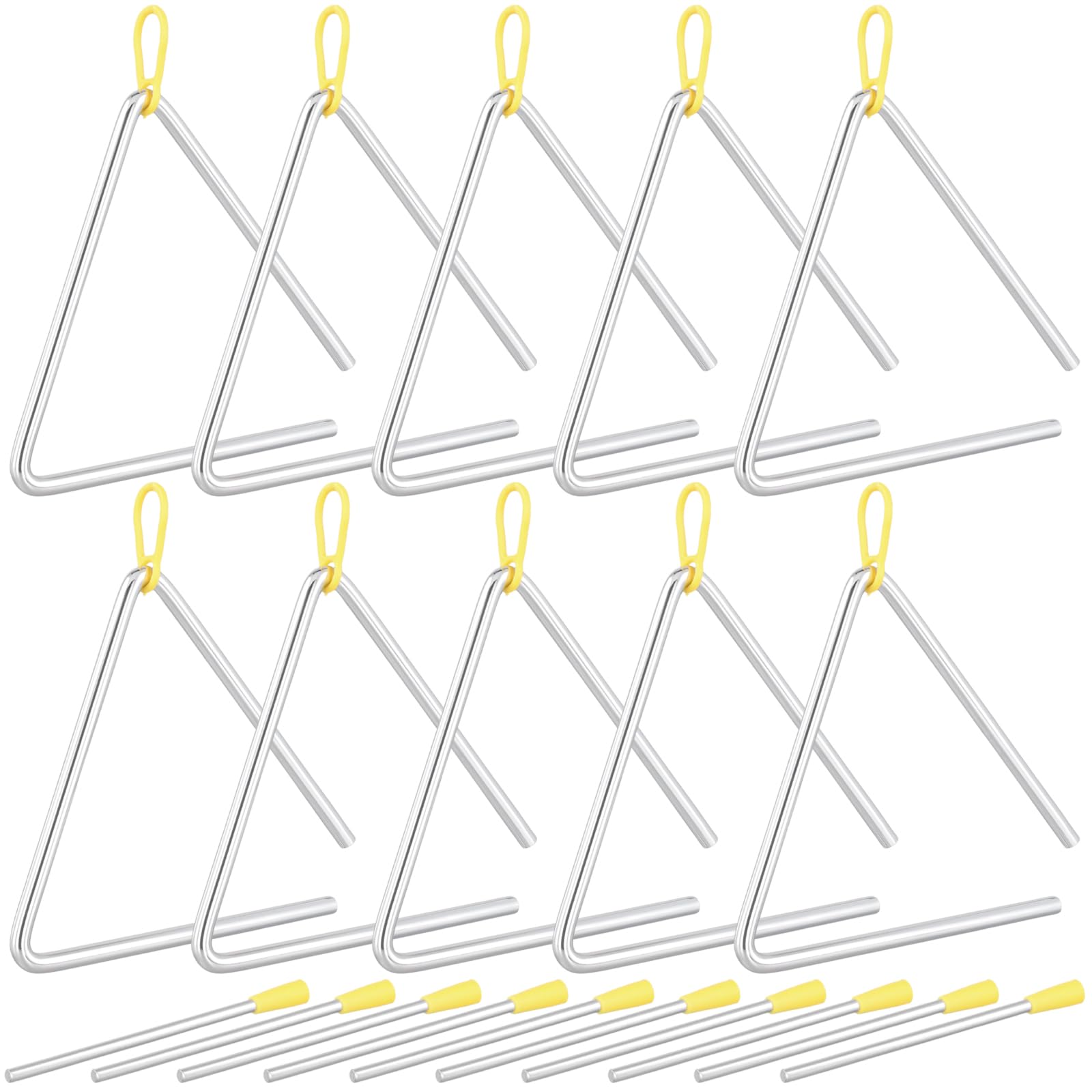 KEILEOHO 10 Pz Strumenti Musicali a Triangolo con Bacchetta, 15 cm / 6 Pollici, Strumenti a Percussione per Principianti, Scuola, Pratica e Spettacoli Professionali