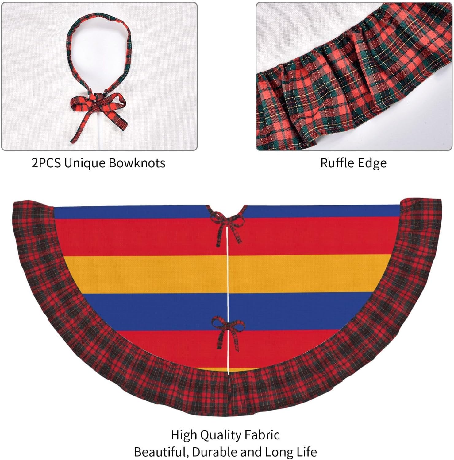 Flag of Armenia Christmas Tree Skirt with Plaid 36 Inch, Xmas Tree Skirts for Christmas Tree Mat Decorations