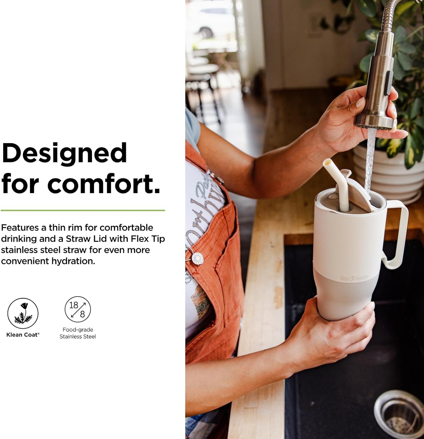 Klean Kanteen Rise Insulated Tumbler - Reusable Tumbler for Quick Hydration - Recycled Stainless Steel - Insulated - Dishwasher-Safe - BPA-Free - Straw Lid - 36 oz - Barely Blue - Image 3