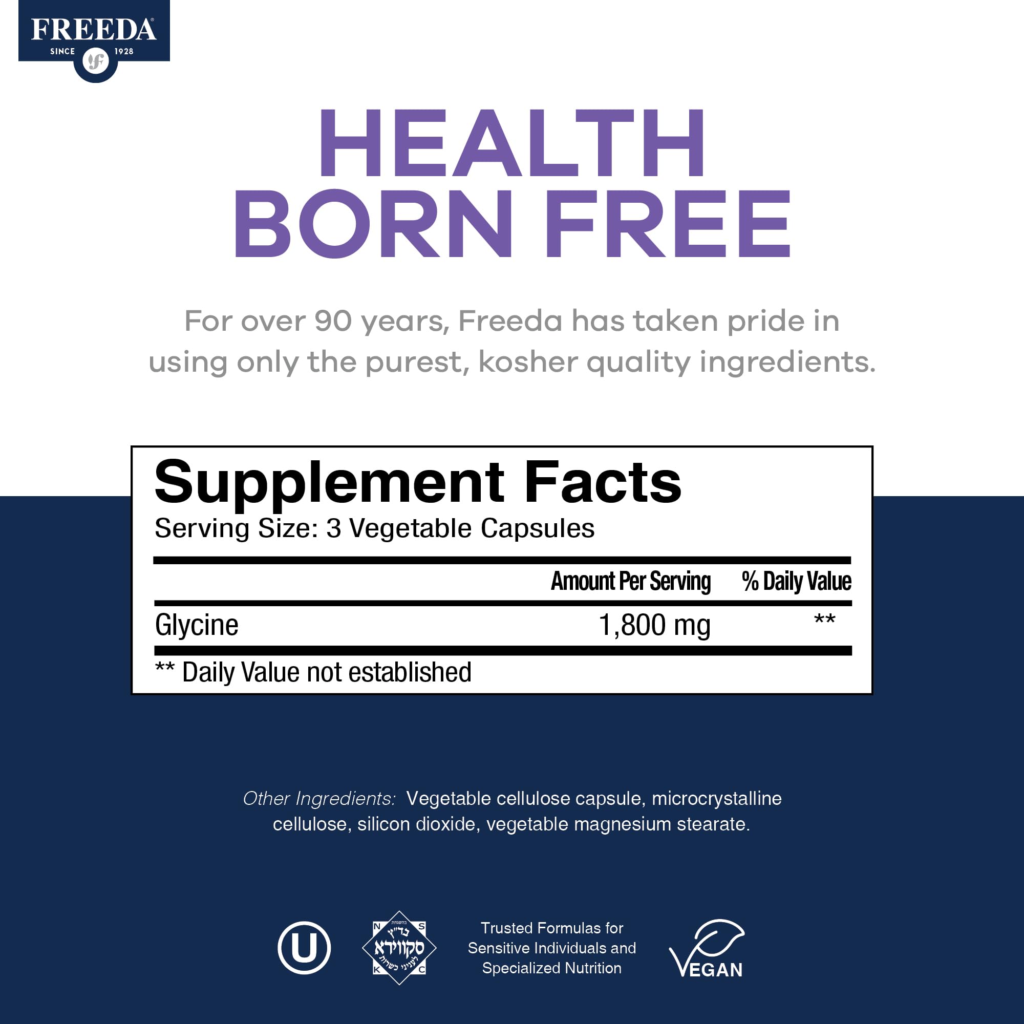 FREEDA Pure Glycine 1800mg Amino Acid Supplement – 100 Capsules — Amazon image 4