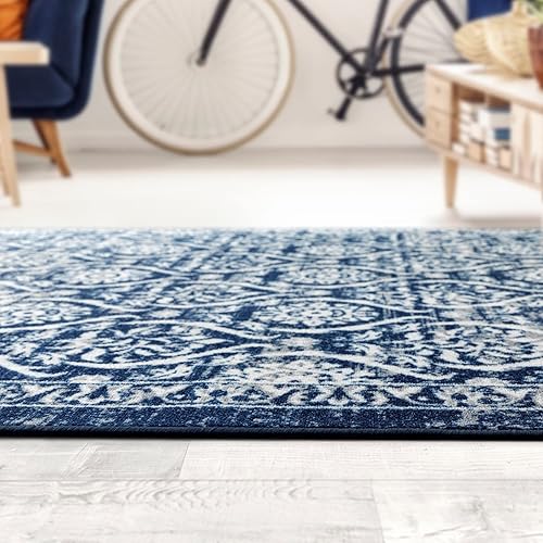 Miniatura 7 de Antep Rugs Alfombras antideslizantes (antideslizante) 8 x 10 con parte trasera de goma floral geométrica de bajo perfil para interiores (azul
