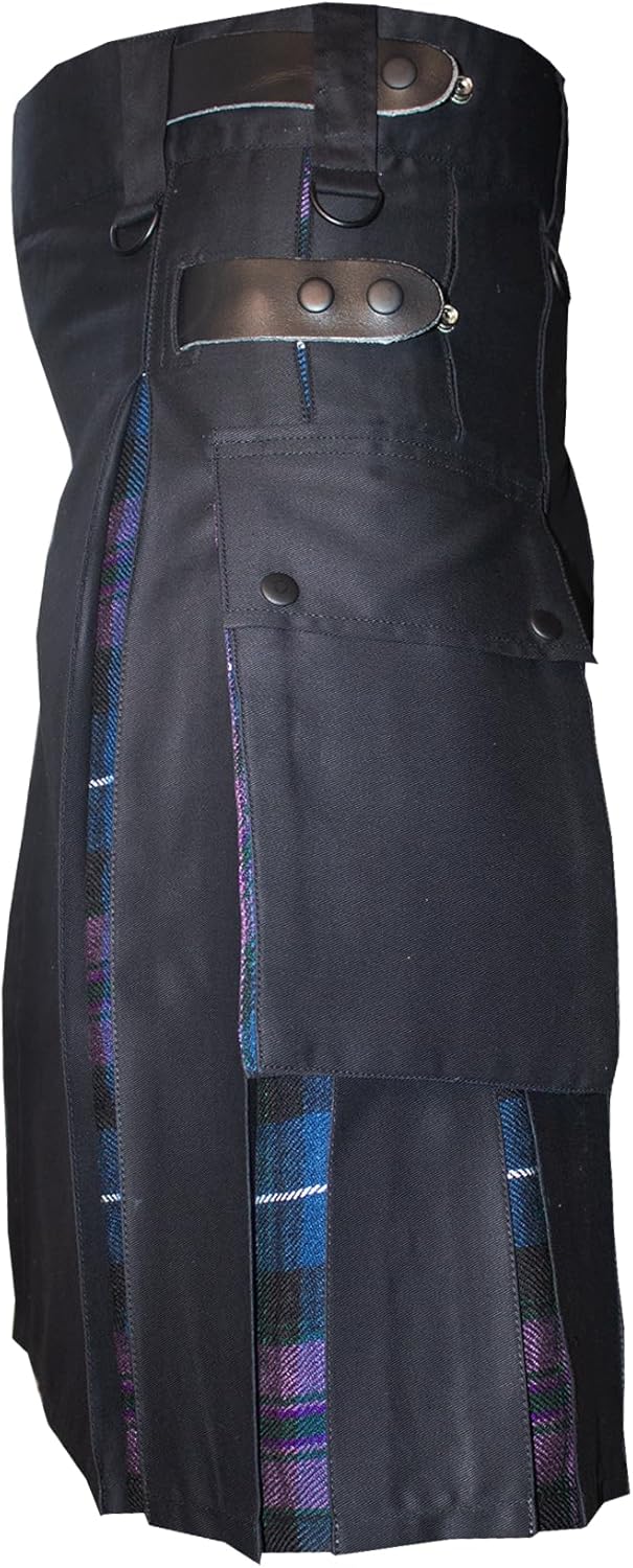 Modern Utility Kilts-Men'sScottish Hybrid Black Cotton & Acrylic Wool Tartan Utility Kilts with Leather Straps - Image 6