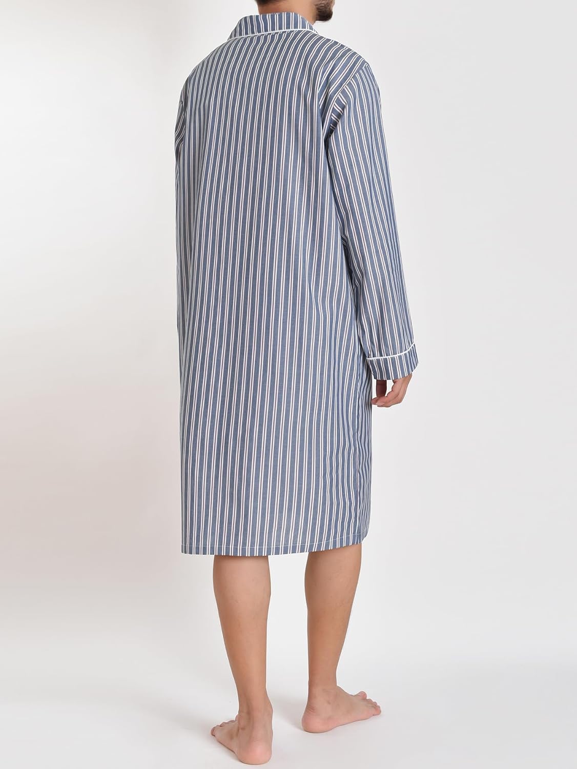 Latuza Men's Long Sleeve Cotton Button Down Nightshirt - Image 3