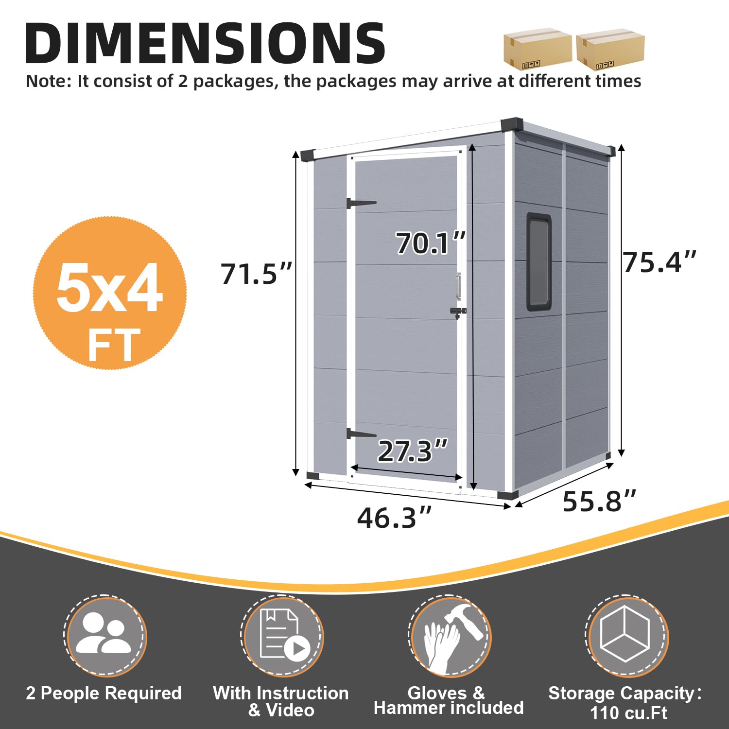 MELLCOM 5x4 FT Resin Outdoor Storage Shed with Floor, Outdoor Storage Tool Shed with Windows and Lockable Door, Resin Garden Shed for Bike, Garbage Can, Lawnmower - 2