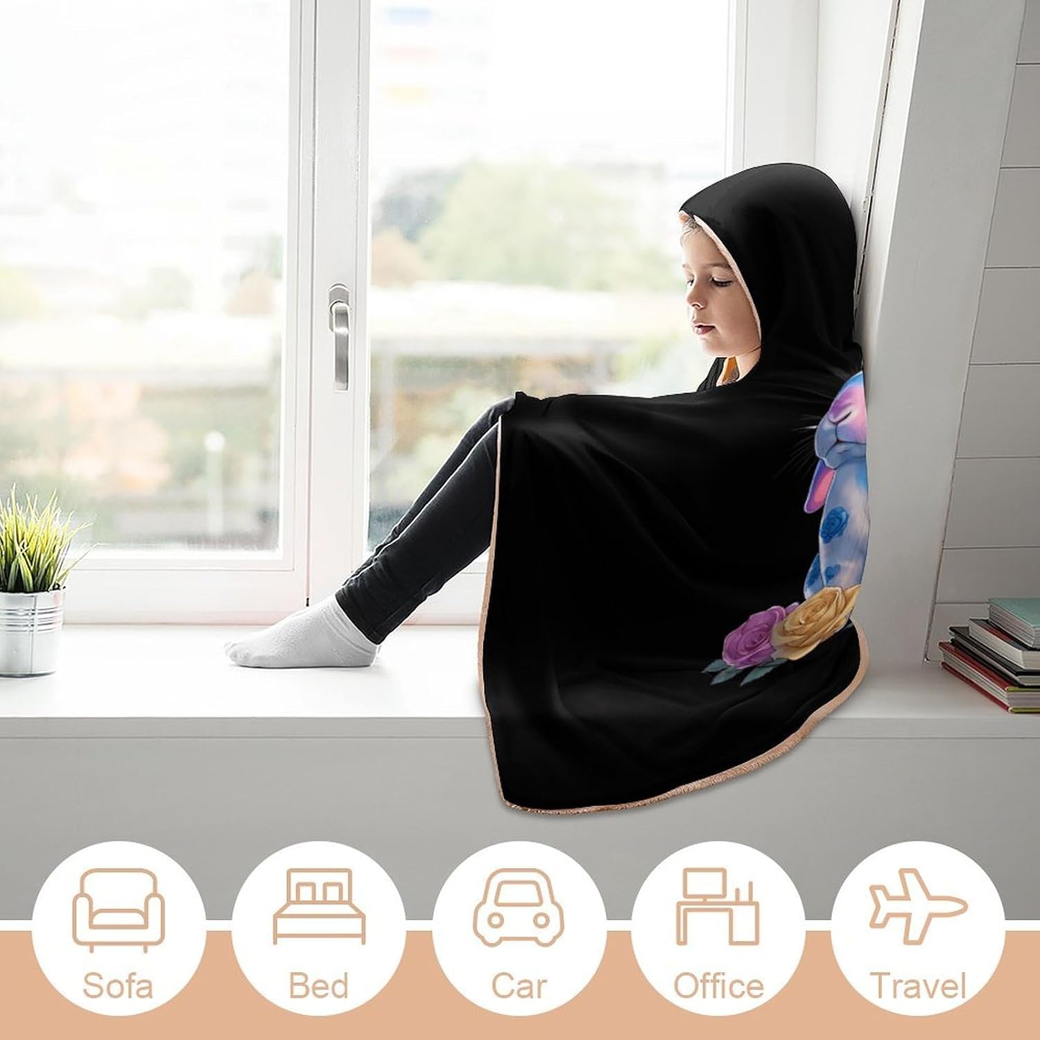 Rabbits Print Wearable Blanket Oversized Throw Cape | Cozy Hooded Blanket Gifts for Women Men