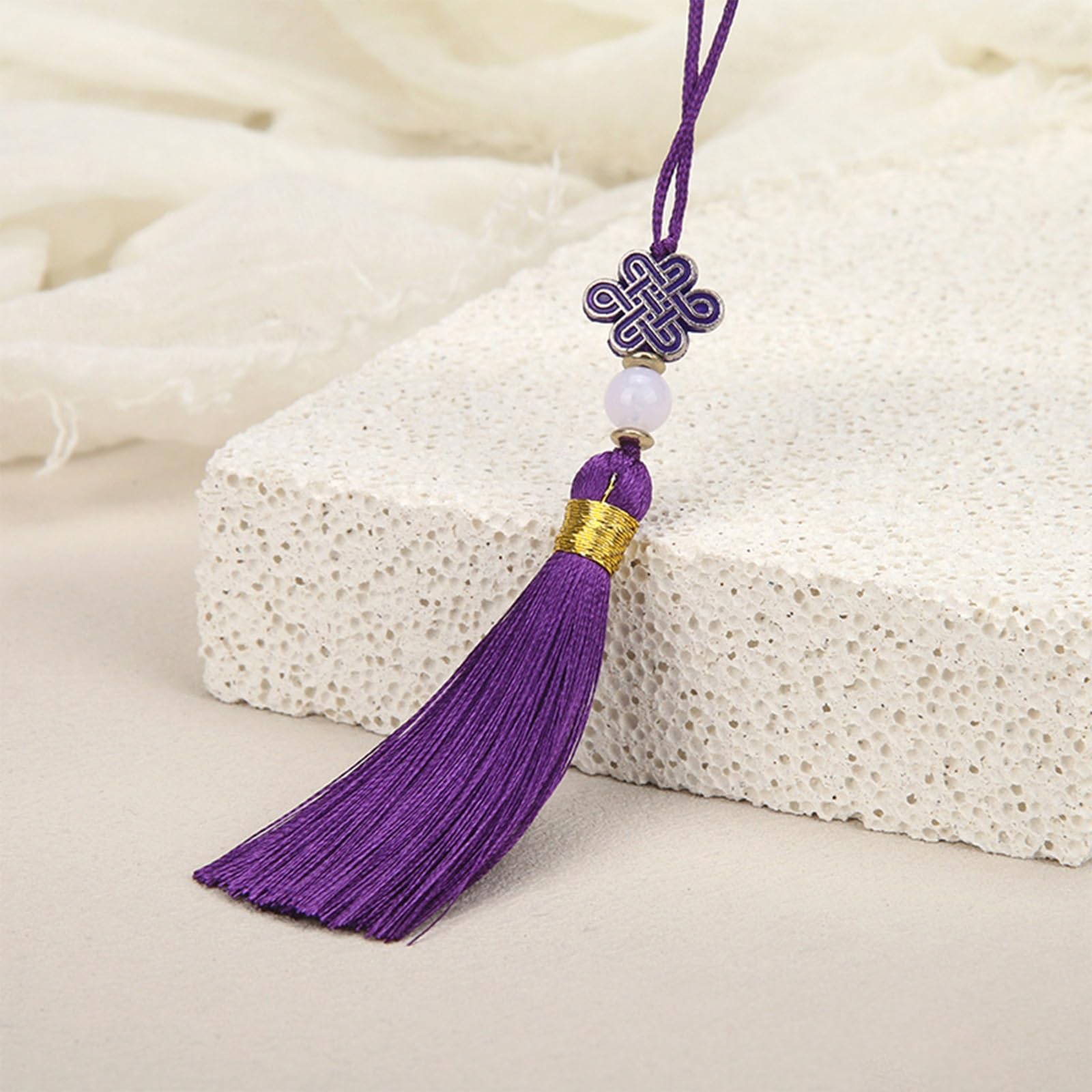 Mini Tassels Silky Tassels with Beads Chinese Knot Small Pom Poms Decoration for DIY Projects Bookmark Keyring(P,30PCS)