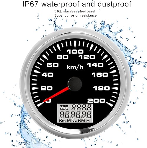 Miniatura 4 de Velocímetro GPS del puntero de 278.9 ft m, velocímetro del barco de la motocicleta del coche 0200kmh 7 retroiluminado 932V para el camión del buque