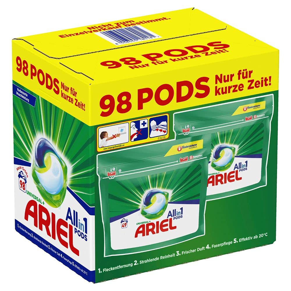 Ariel Waschmittel Pods All-in-1, 98 Waschladungen (2 x 49) Universal Frischer Wäscheduft und strahlende Reinheit
