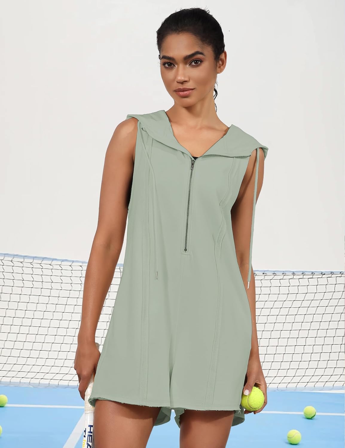 Rompers for Women 2026 Comfy Athletic Workout Sweatshirt Romper Casual Hooded Sleeveless Jumpsuits Overalls - Image 2