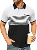 Men's Striped Polo Shirt Short Sleeve Casual Color Block Graphic Tee Collared Golf Shirts for Men