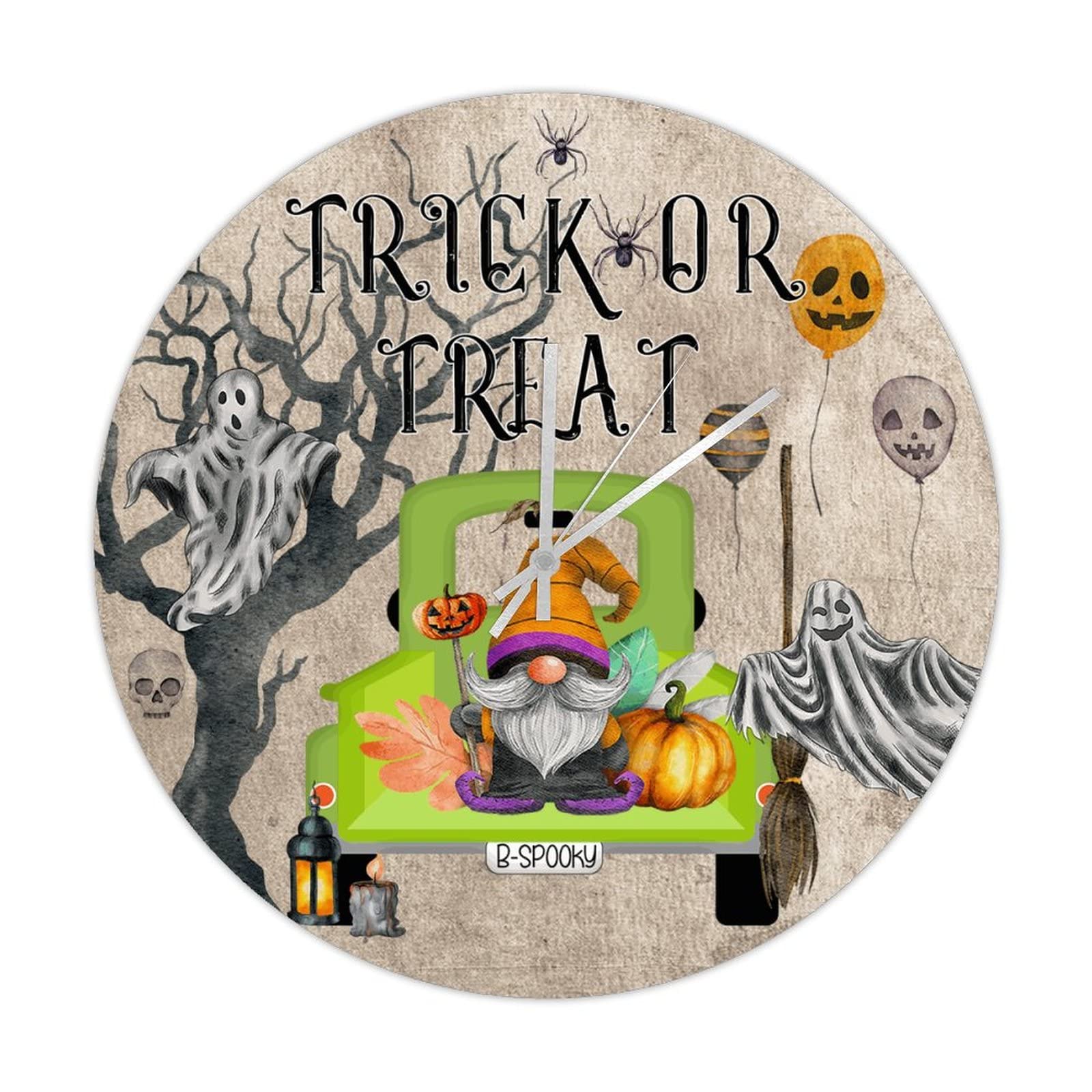 Horloge murale en bois Halloween de 38cm pour déco de salon festive