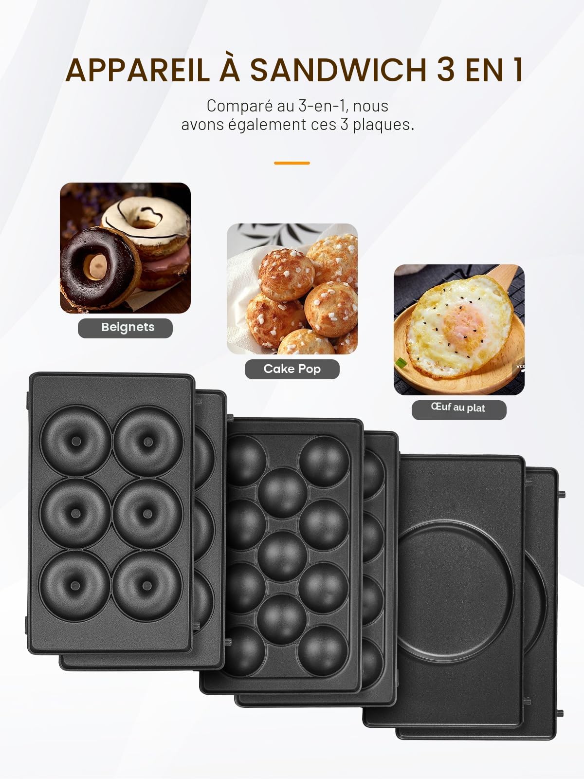 Gaufrier 6 en 1, Appareil Croque Monsieur, 750W Multifonctions Machine Électrique, 6 Plaques Antiadhésives et Détachables, Cuisson Double Face,Thermostat Automatique