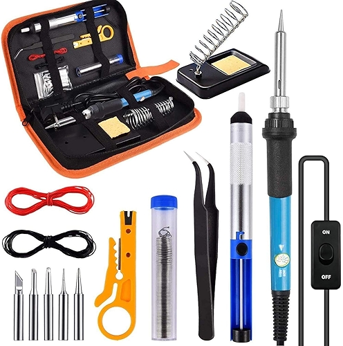 Ferro de Solda 110v Kit de Ferro de Solda Eletrônicos, Ferramenta de Soldagem de Temperatura Ajustável de 60w, 5 Pontas de Solda, Bomba de Dessolda Sugador de Solda, Estação de Solda