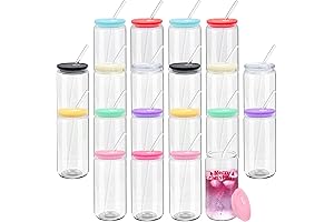 20 Pack Bulk Glass Cups with Lids and Straws