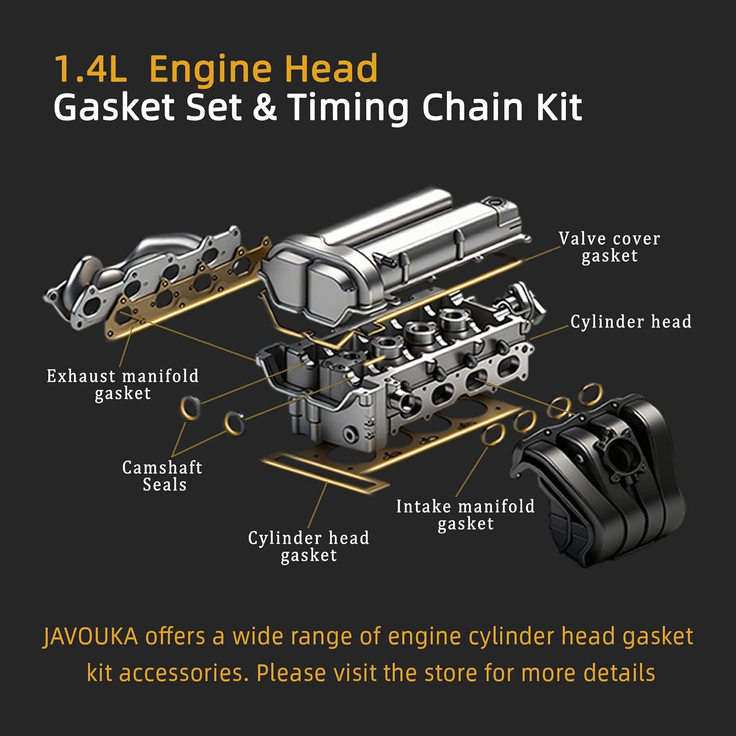 HS26540PT-1 Timing Chain Kit Head Gasket Set Head Bolts for Chevy Trax/Sonic/Cruze/Cruze Limited 2011-2016,for Buick Encore 2013-2016 1.4L Turbo #HSCV001,HS54898,HS31411,22HP47N,ETCK2102,TK343