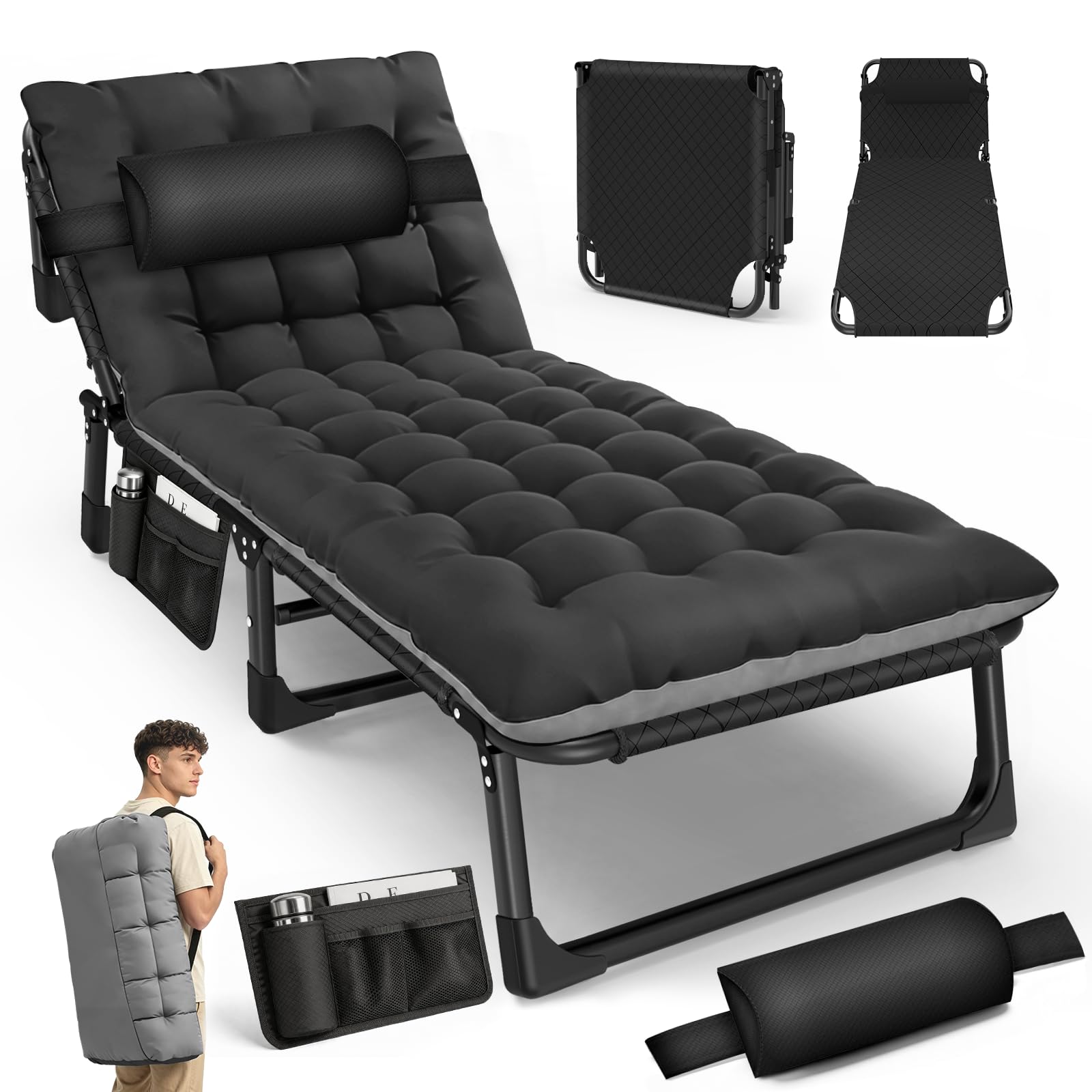Feldbett Klappbar XXL mit Matratze, Ultra Breit Campingbett bis 230kg belastbar aus 1200D Oxford-Gewebe & stabilem Stahlgerüst, Sonnenliege für Camping inkl. Nackenkissen & Seitentasche