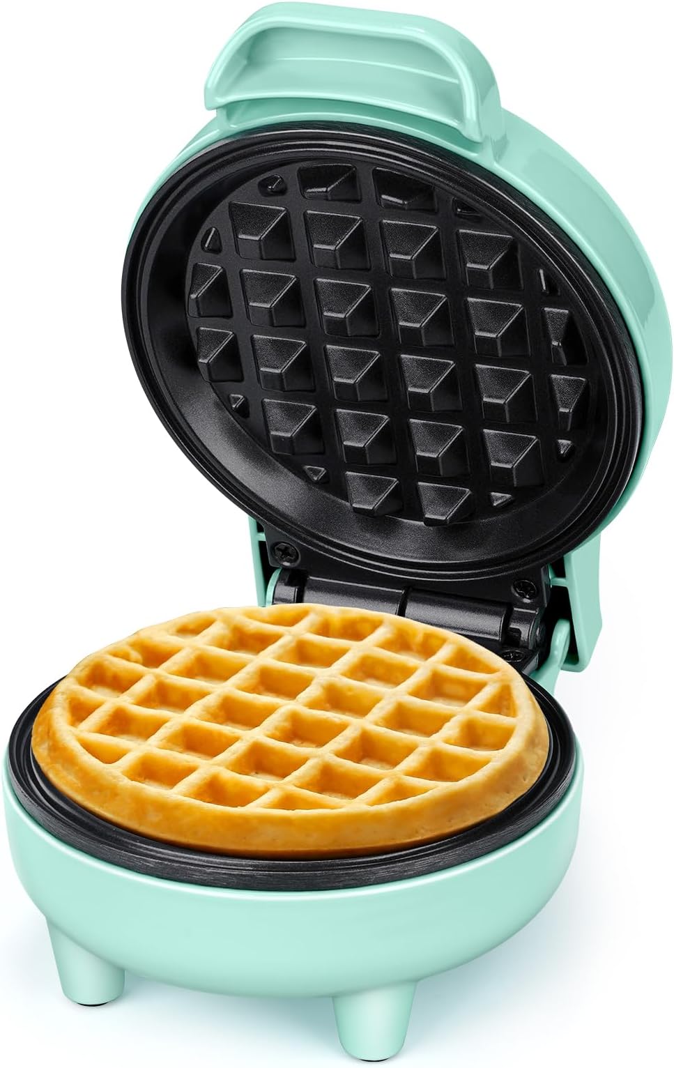 SNAILAR Mini Waffle Maker, 550W Waffle Iron, Ready Indicator Light, Non Stick Coating, Cool Touch Handle, Compact Size, Green