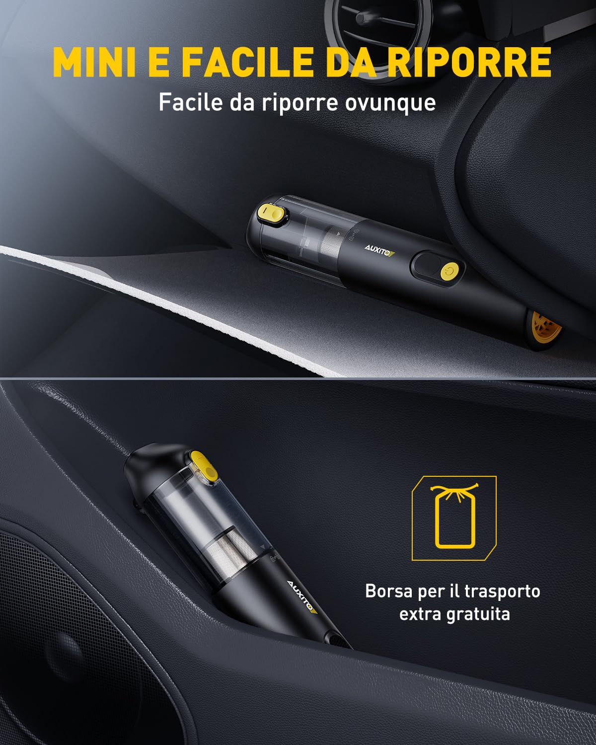 AUXITO Aspirabriciole Senza Fili - Aspirapolvere Auto 24000Pa,30 mins, 4 in 1 Ricaricabile Portatile Leggero Aspirabriciole,Mini Aspirapolvere Potente per Auto Casa Ufficio Peli di Domestici