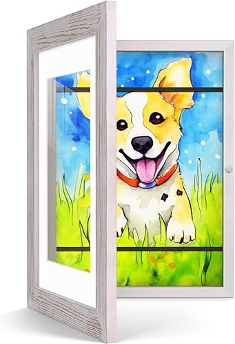 Marco de arte infantil Marco de arte para niños A4 intercambiables de 6 x 9 o 5 x 7 pulgadas con paspartú, marco de almacenamiento de arte para