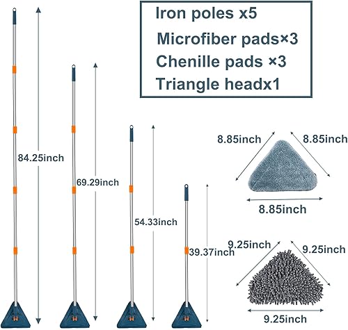 Miniatura 6 de Herramienta de limpieza de pared y zócalo, mango largo giratorio de 360 grados de microfibra triangular para limpiar ventanas, pisos, zócalos,