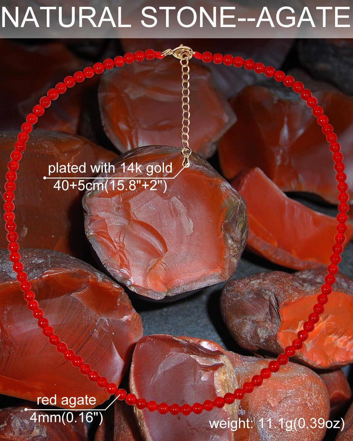 Simple Choker Necklace for Women Real Stone and Crystals Necklaces 4mm Beaded Choker Jewelry Meditation Gift for Women (16"+2") - Image 6