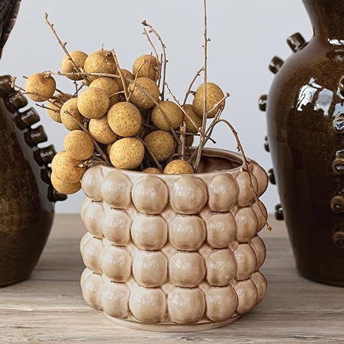 Miniatura 2 de Creative Co-Op 6 Inches Round Stoneware Raised Dots, Holds 4 Inches Pot, Tan Planter