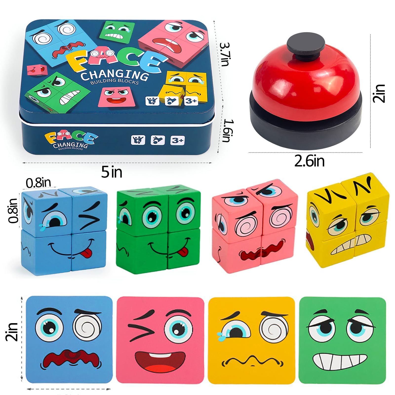 Wooden Face Changing Magic Cube Game, Montessori Puzzle Game for Kids Educational Face Changing Cubes