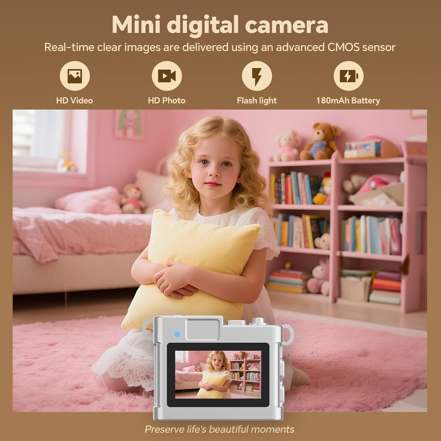 Mini Keychain Camera–2MP HD Mini Digital Camera with 16GB Card&Cool Keychains,Take Photos&Video,Suitable for Children/Adults,Collectible Gift for Travel,Gathering&Holiday Gift Brown