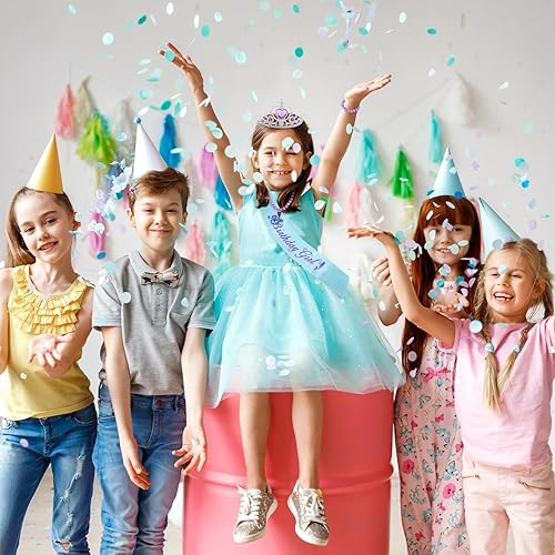 Miniatura 6 de Juego de 4 collares con dije de corona de sirena para niña de cumpleaños, suministros de decoración de fiesta de cumpleaños bajo el mar, tiara para