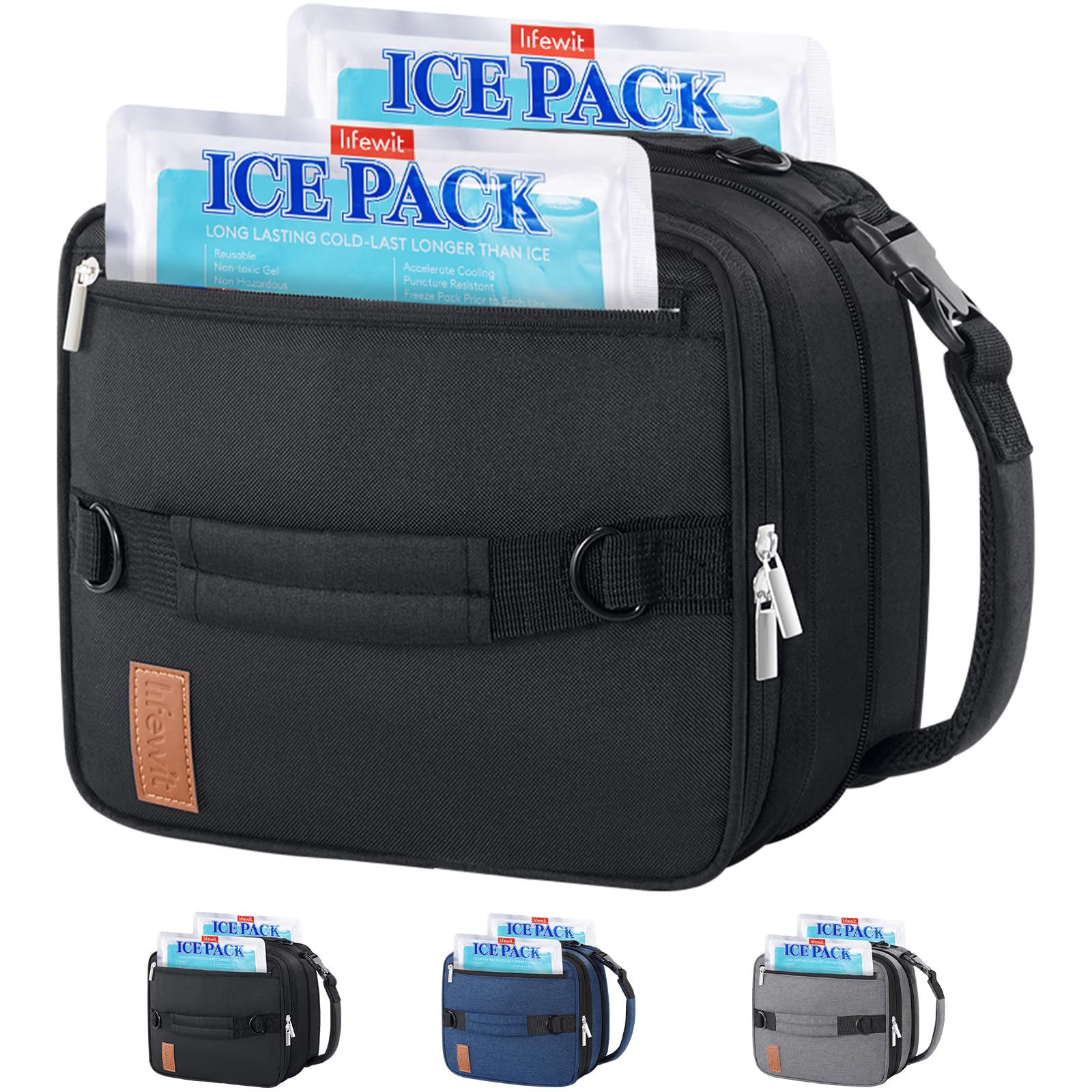 Lifewit Erweiterbare Lunchtasche, Tragbare Kühltasche Klein mit Schultergurten und 2 Ice Pack, Isolierte Lunch Bag für Frauen und Männer, Cooler Bag für Arbeit, Schule